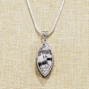 Agate necklace, 925 silver stick agate vintage pendant long necklace